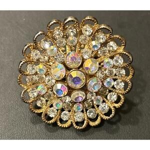 Statement Aurora Rhinestone HUGE Vintage Gold Tone Stretch Ring OS